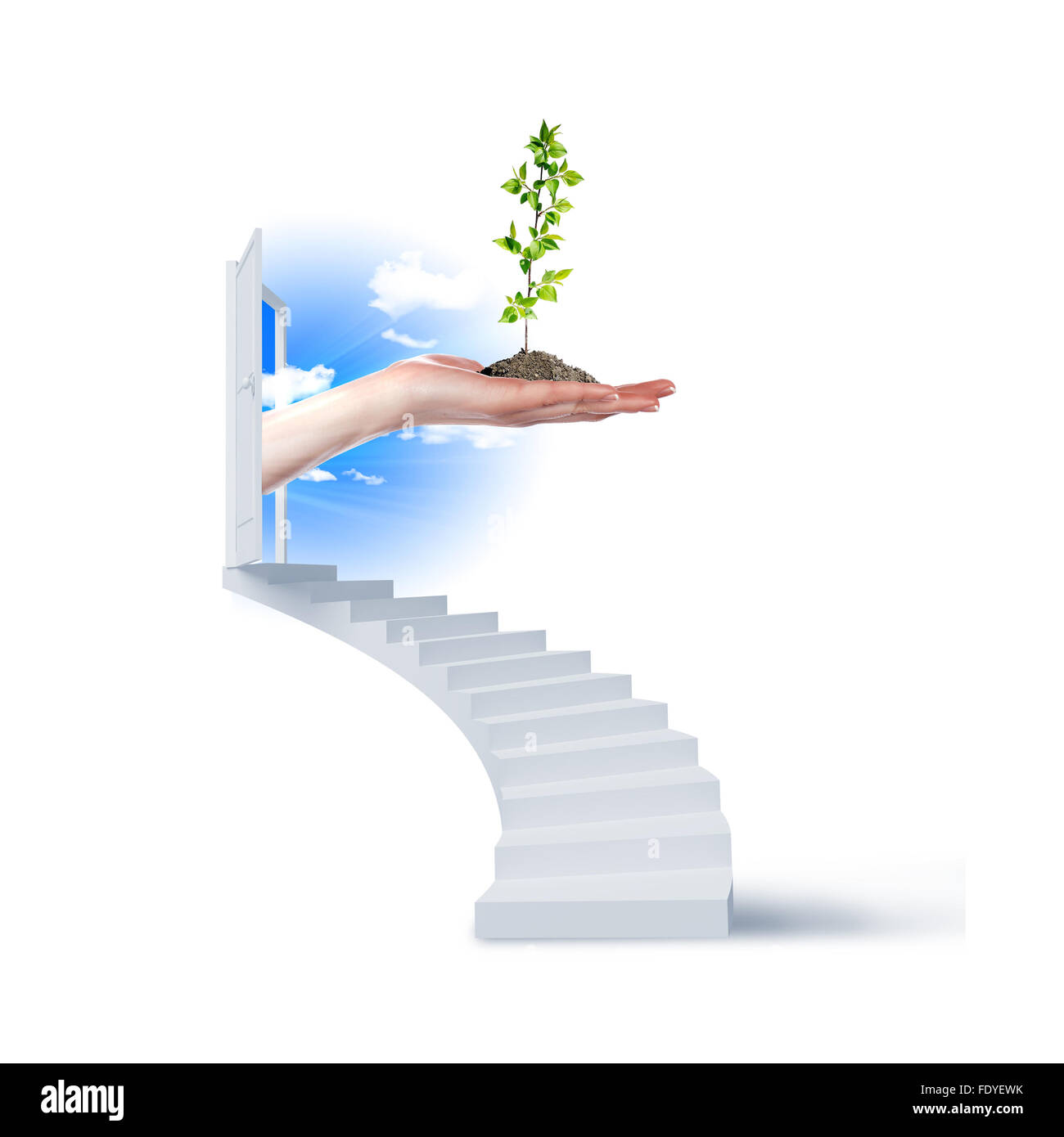 Virtuale tridimensionale in scala il cielo. Collage. Foto Stock