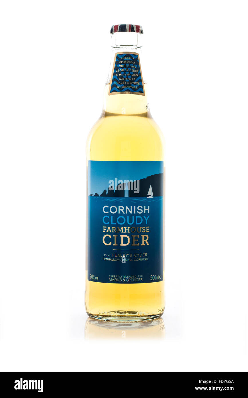 Bottiglia di Cornish nuvoloso agriturismo il sidro di mele Foto Stock
