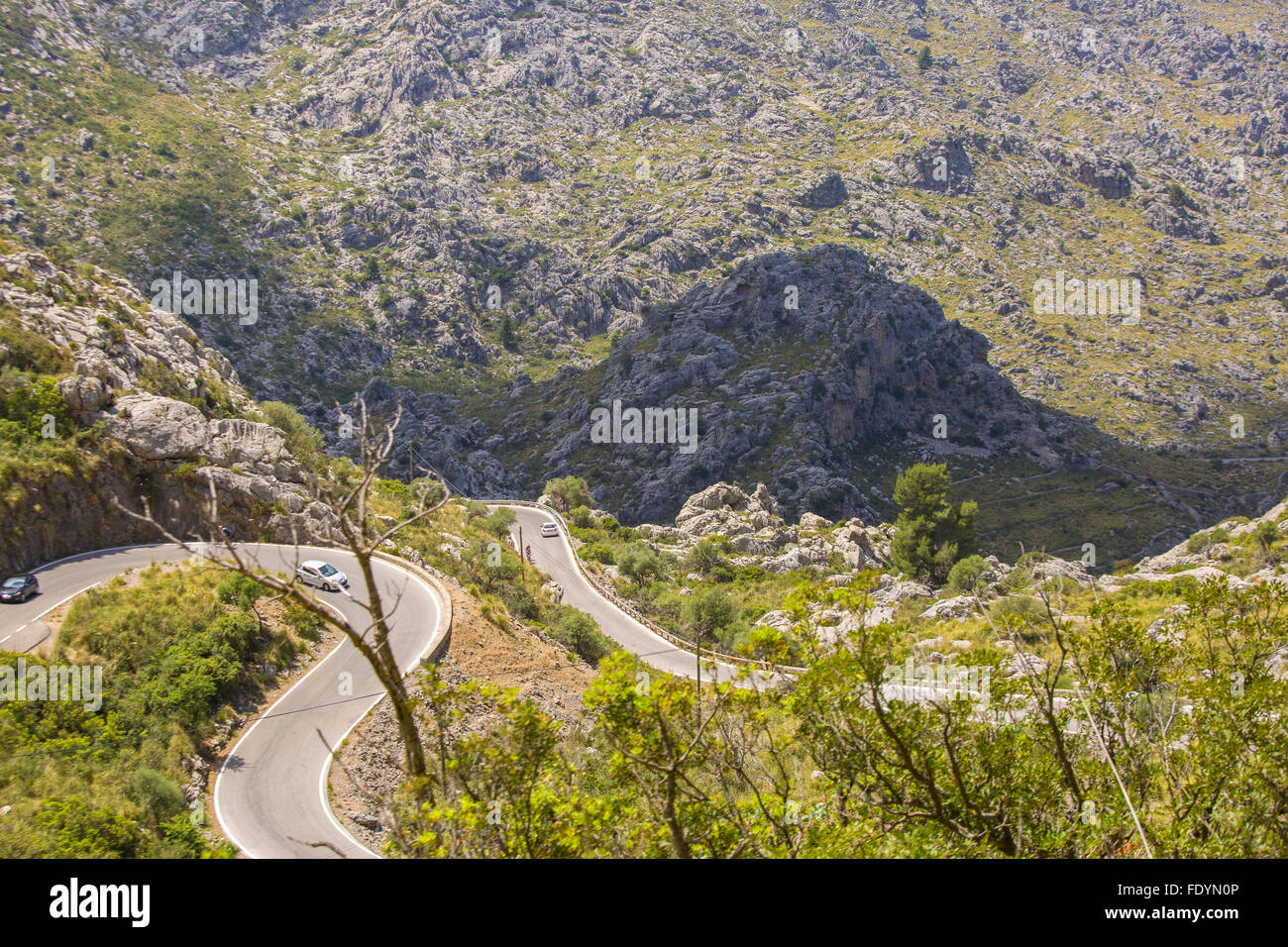 Strada per Sa Calobra nella Serra de Tramuntana - Montagne in Mallorca, Spagna Foto Stock