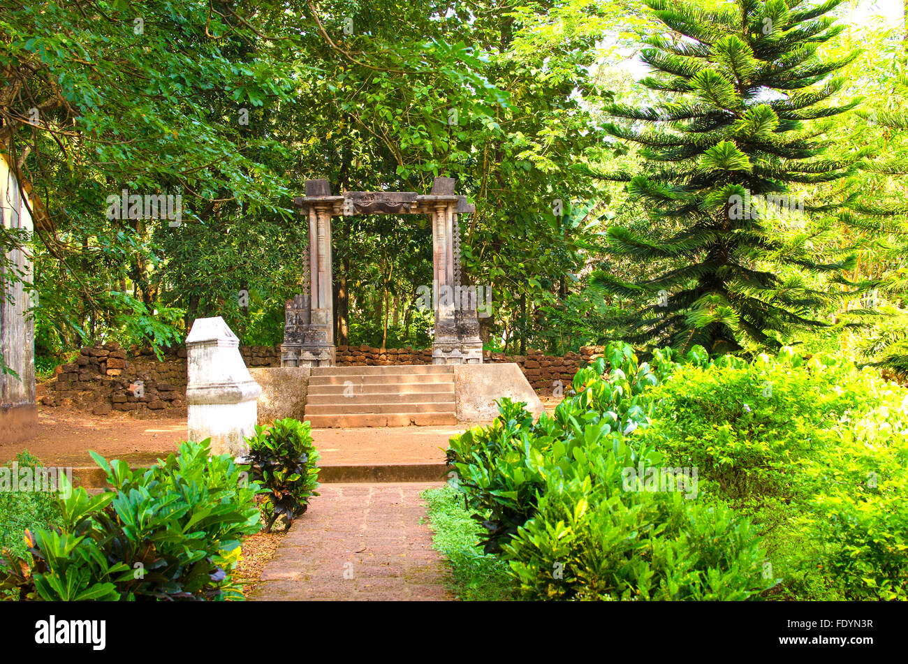 Resti di Adiel gate di Shah nella vecchia GOA,Vista,l'arte,gate,valore,storia,rimane,rovine,corsa,piante,fiori,alberi Foto Stock