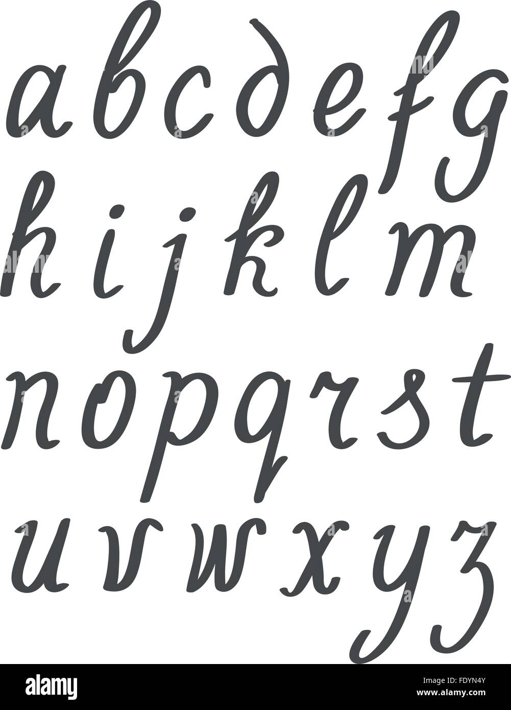 Scritte a mano alfabeto semplice impostare. Lettere minuscole lettere in nero su bianco. vettore Illustrazione Vettoriale