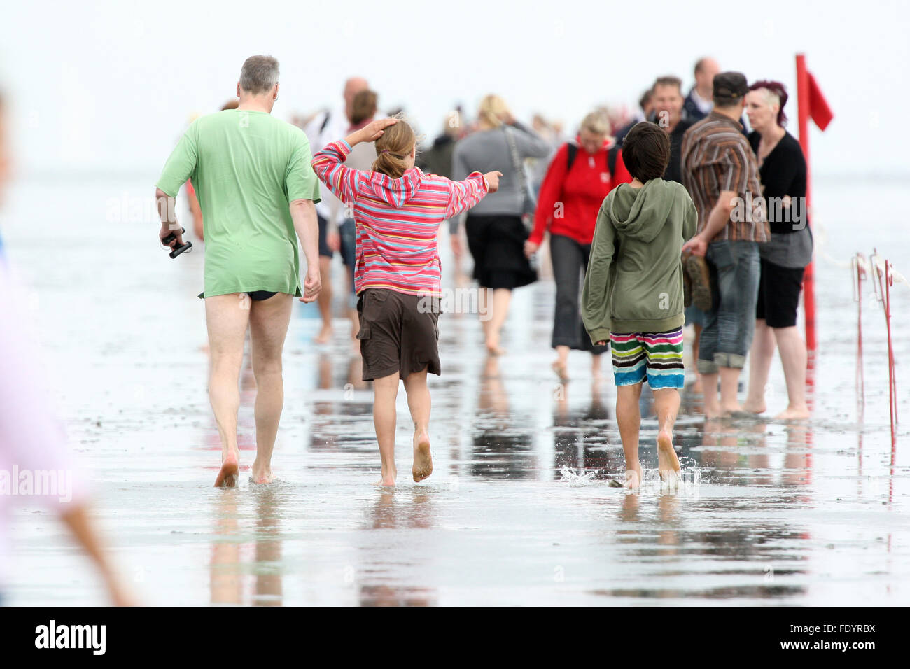 Cuxhaven, Germania, la gente a piedi attraverso il mare di Wadden Foto Stock