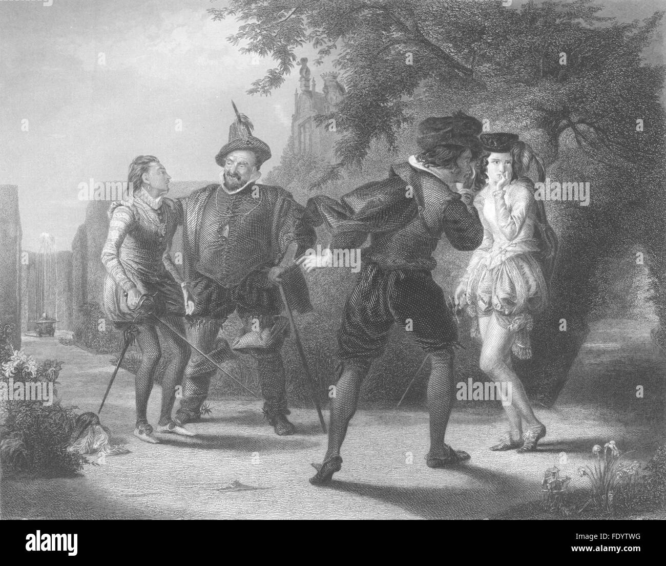 SHAKESPEARE: Duello, XII Notte, atto 3 scena 4, antica stampa c1870 Foto Stock
