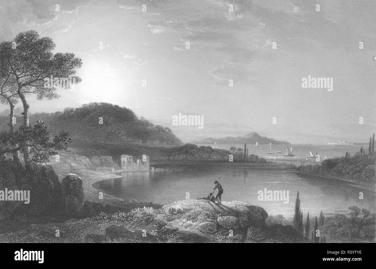 Italia: il lago di Avernus, antica stampa c1870 Foto Stock