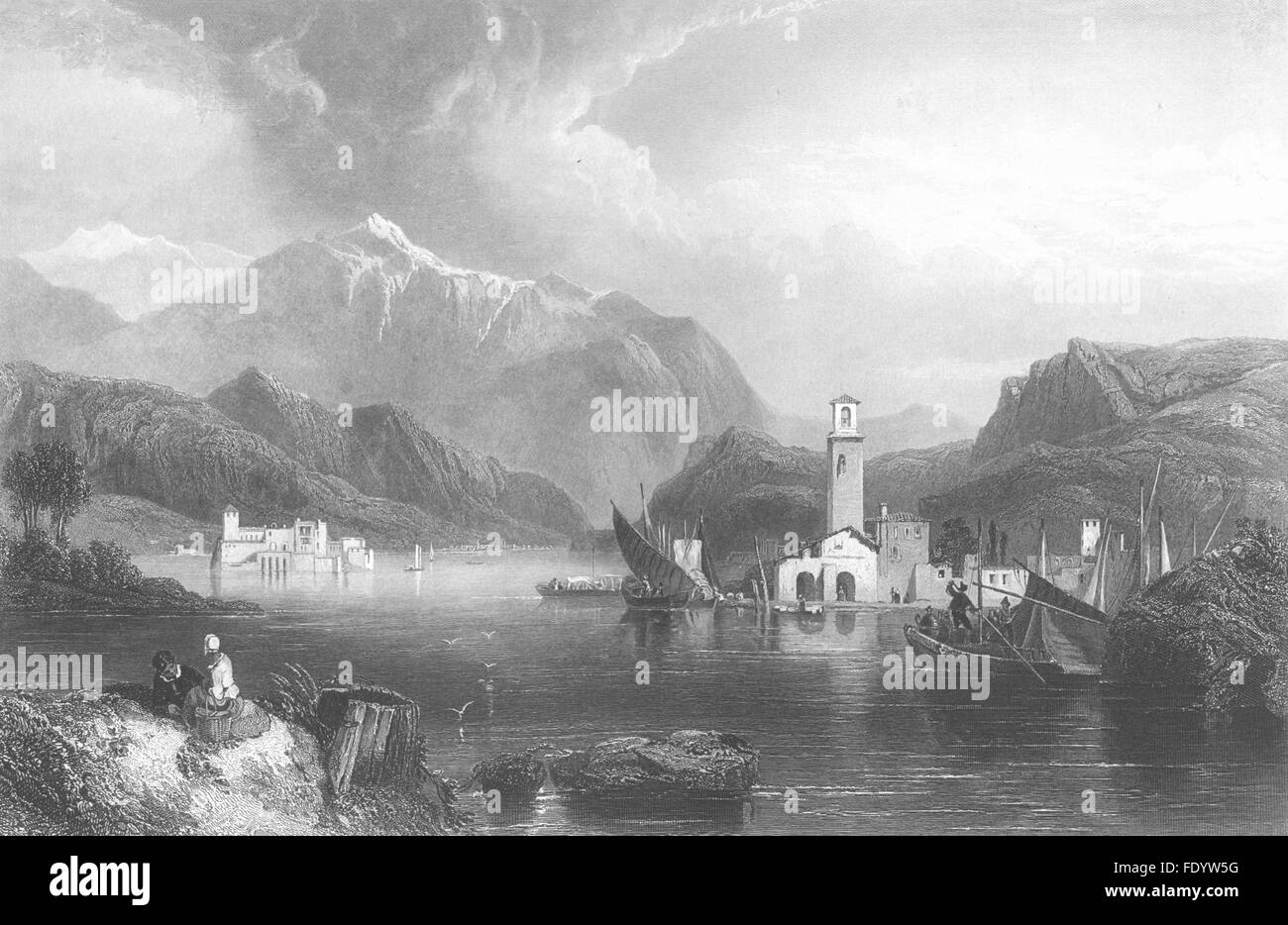 Italia: il lago di Como, antica stampa c1870 Foto stock - Alamy