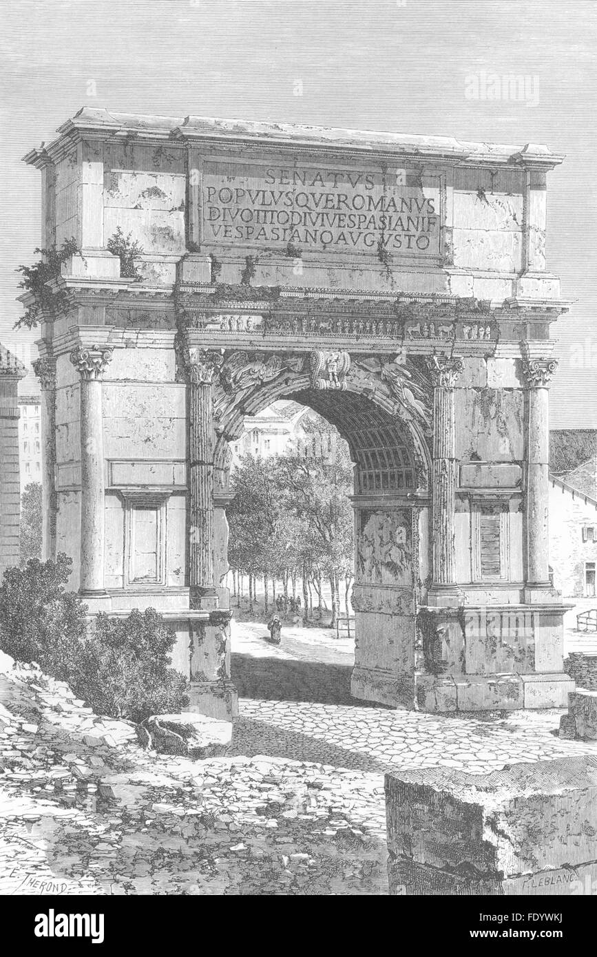 Roma: Arco di Tito, antica stampa 1872 Foto Stock