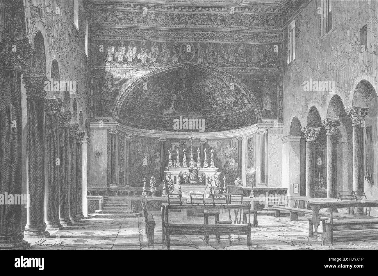 Roma: Sta Maria in Domnica, antica stampa 1872 Foto Stock