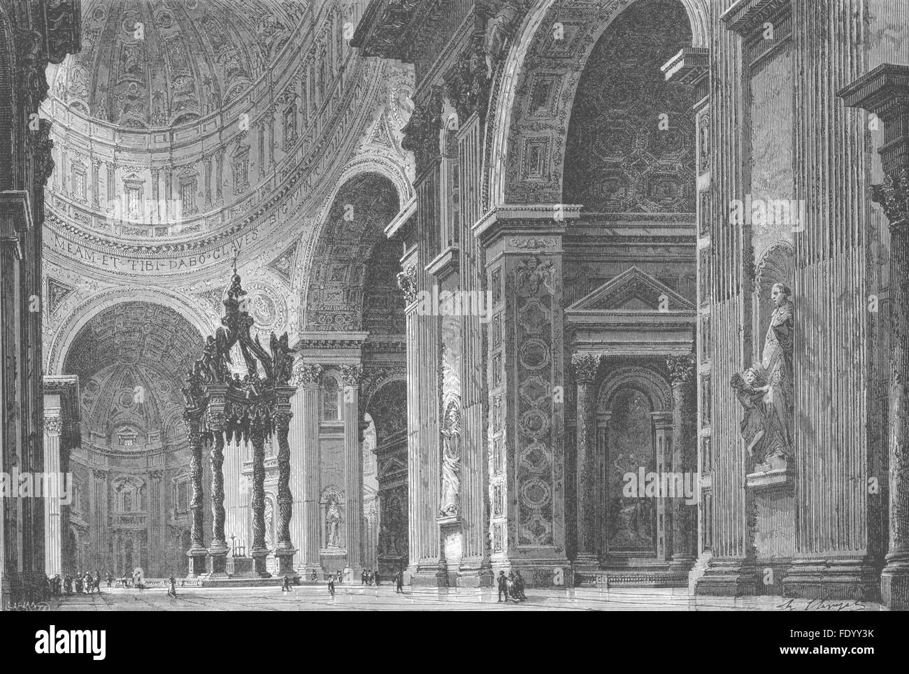 Roma: St Peter's(Vista dal transetto di sinistra), antica stampa 1872 Foto Stock