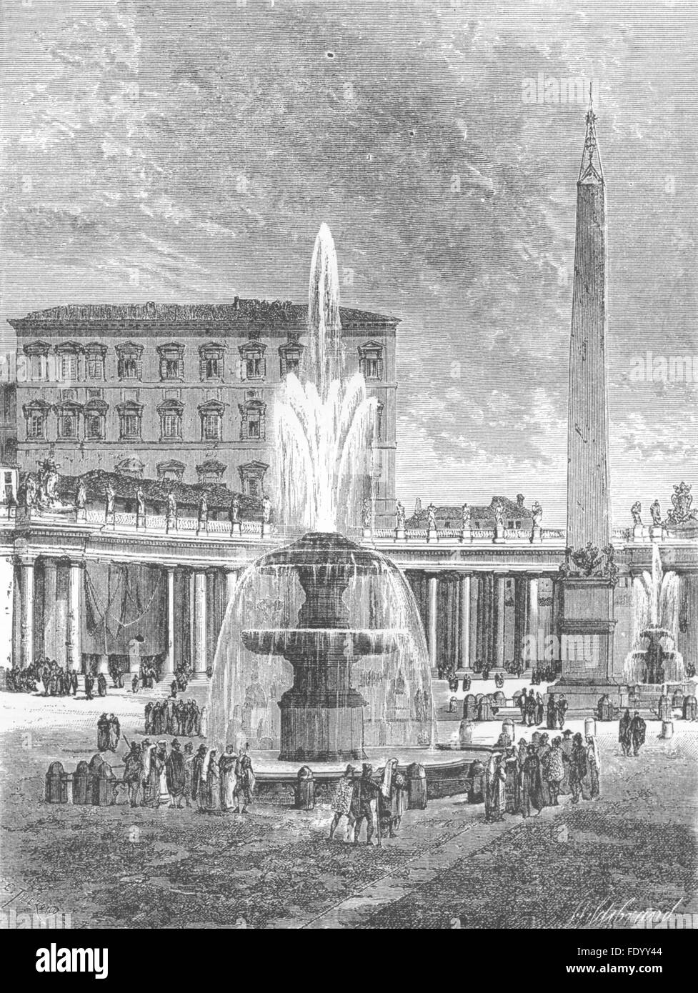 Roma: Caligola's obelisco, fontana, San Pietro, piazza antica stampa 1872 Foto Stock