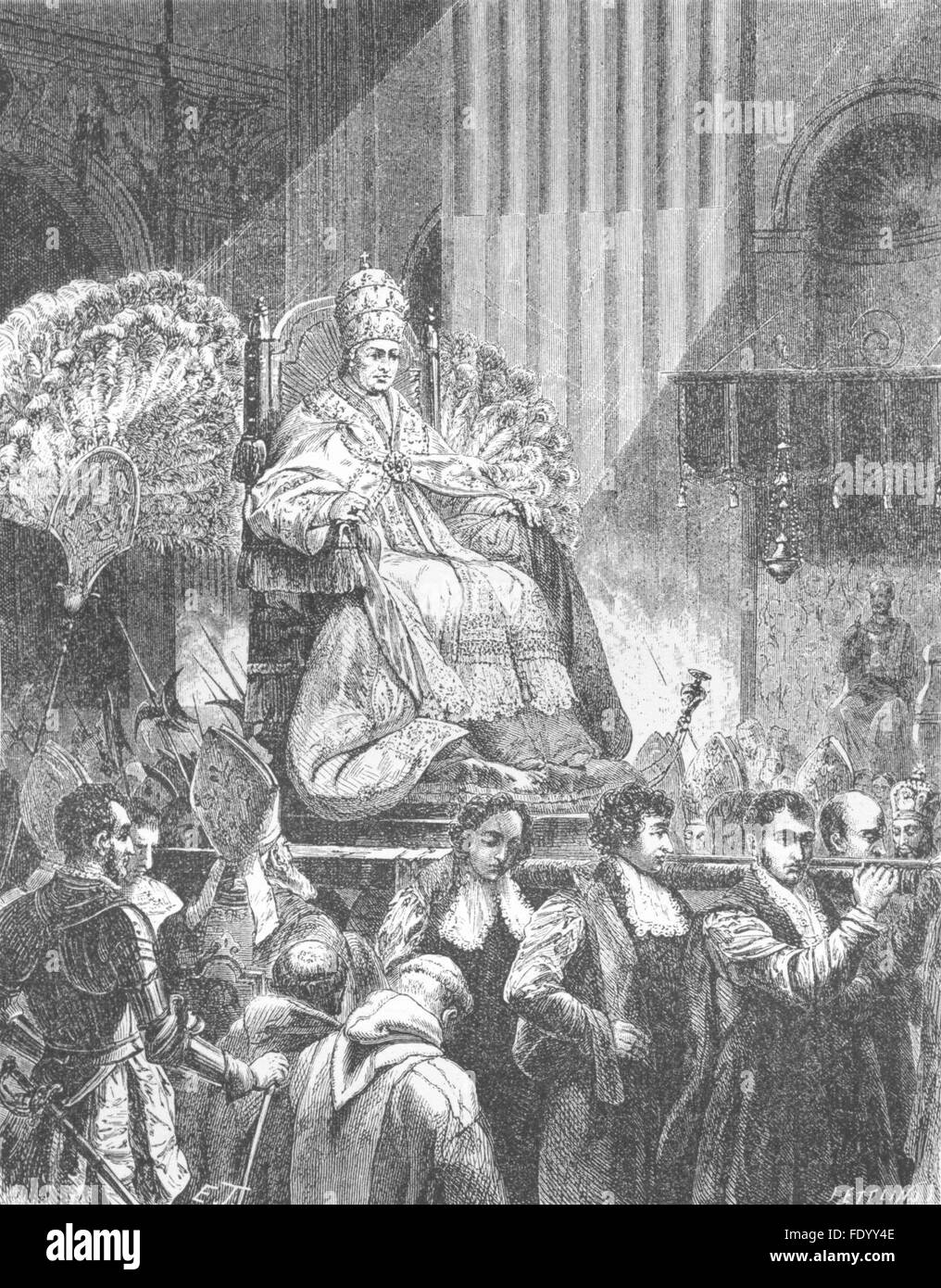 Roma: il Papa sul disedia, antica stampa 1872 Foto Stock