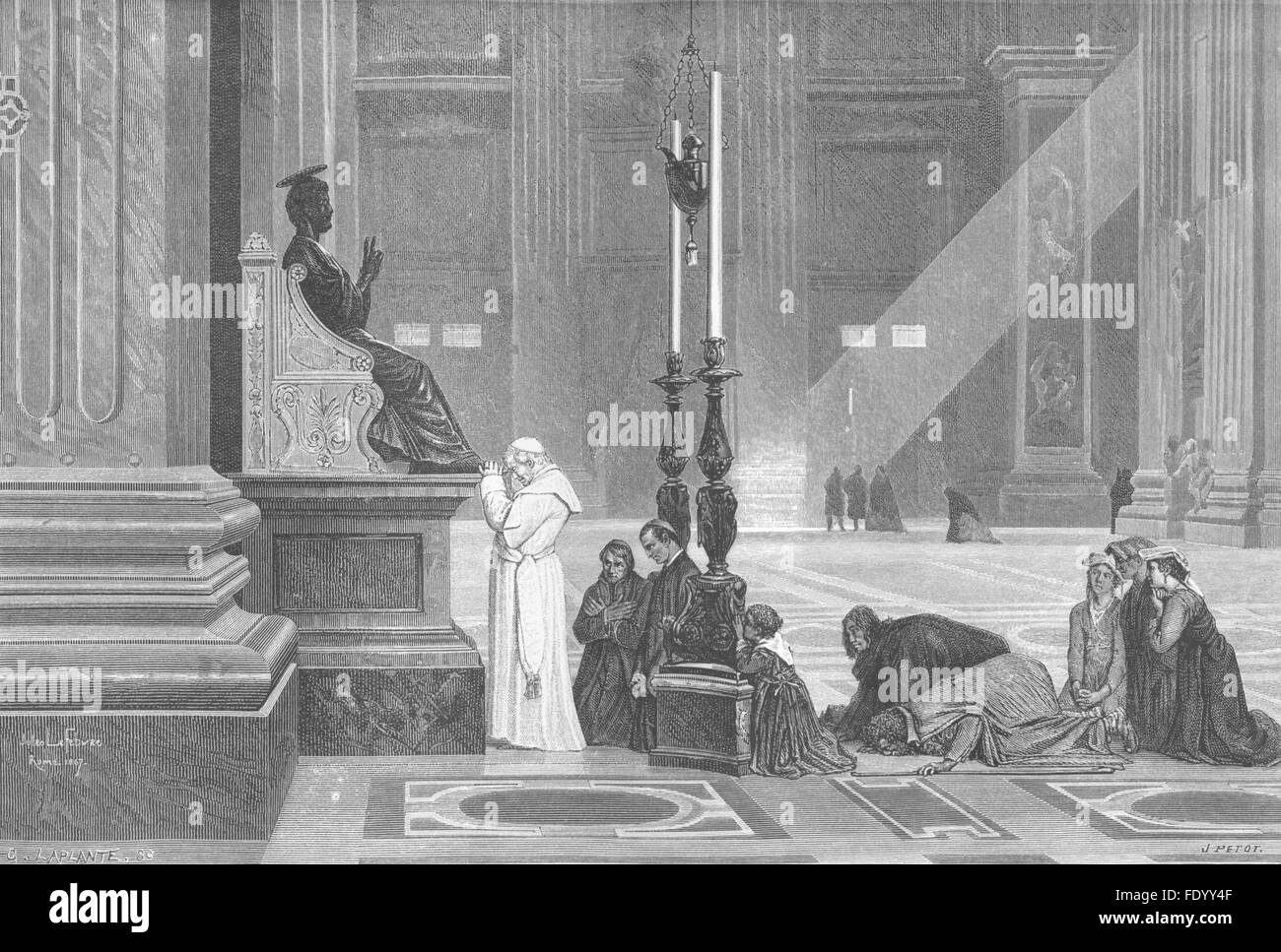 Roma: il Papa, piedi di San Pietro, antica stampa 1872 Foto Stock