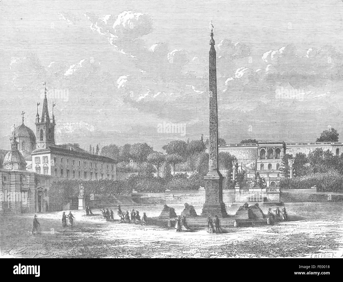 Roma: Piazza & Porta Del Popolo-Church di sta Maria, antica stampa 1872 Foto Stock