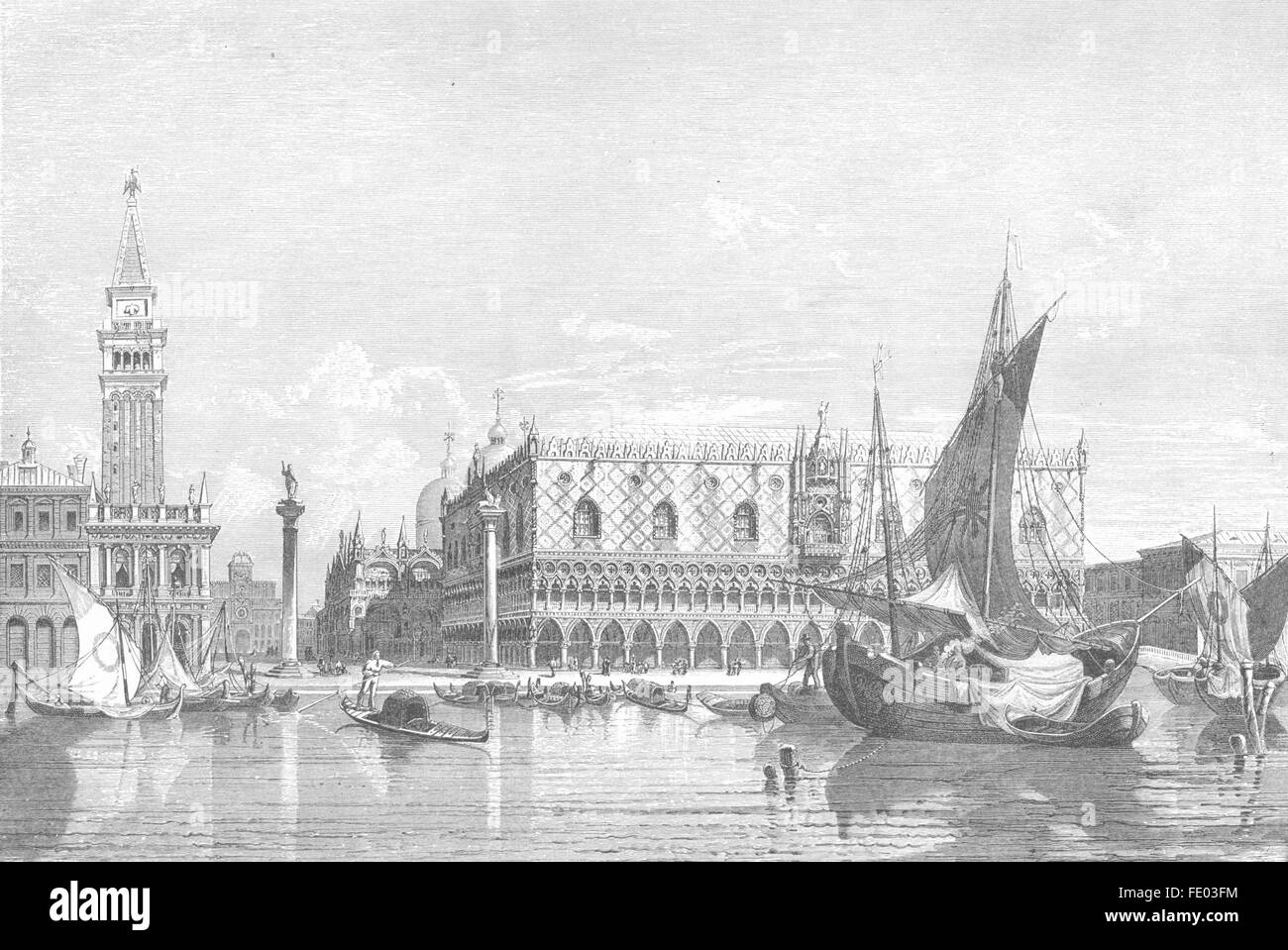 Venezia: Palazzo Ducale dalla laguna, antica stampa 1880 Foto Stock