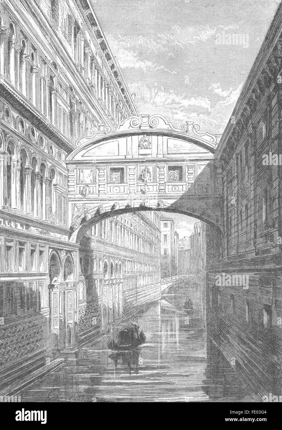 Venezia: il Ponte dei Sospiri, antica stampa 1880 Foto Stock