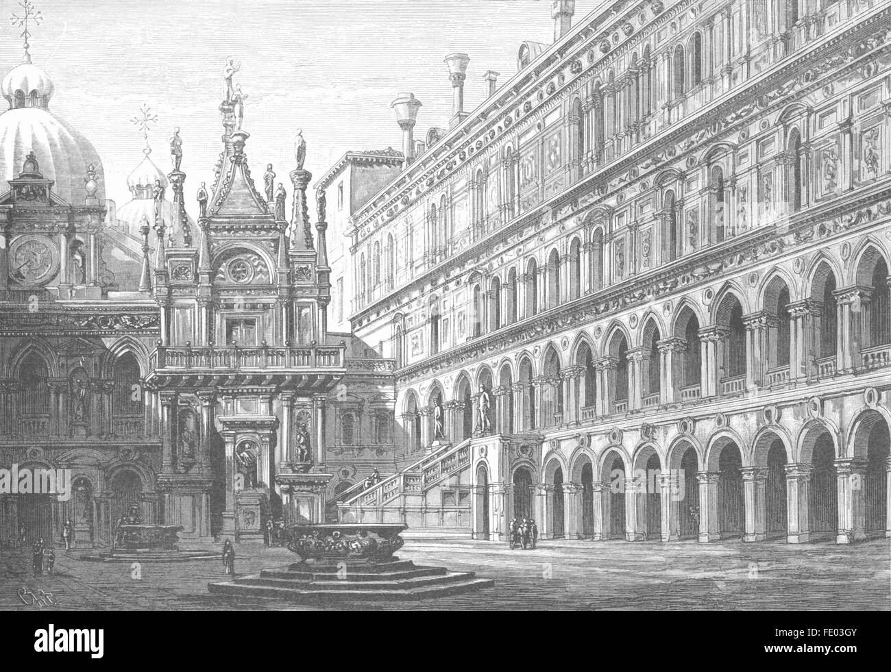 Venezia: corte del Palazzo Ducale, antica stampa 1880 Foto Stock