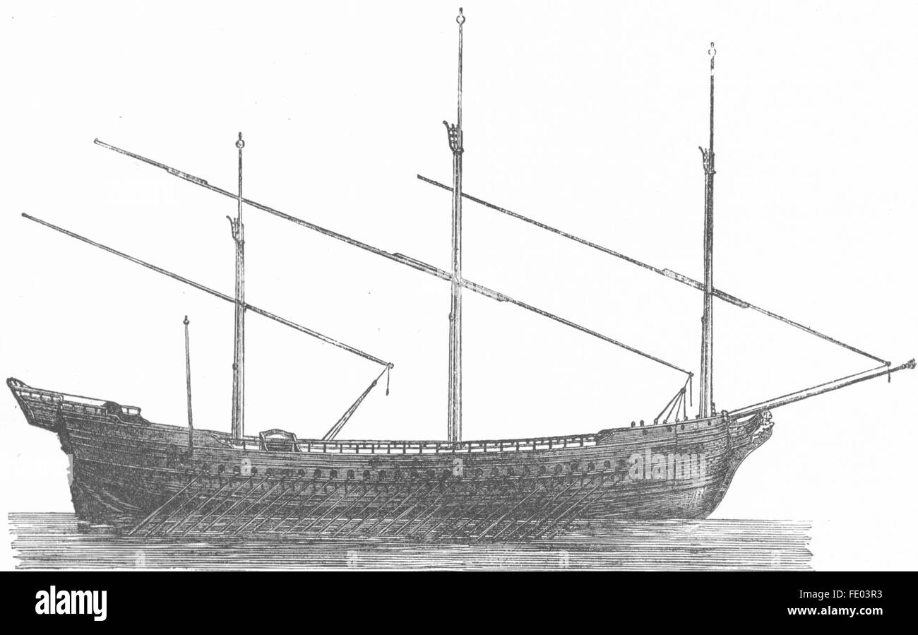 Venezia: modello di galere di flotta veneziana, antica stampa 1880 Foto Stock