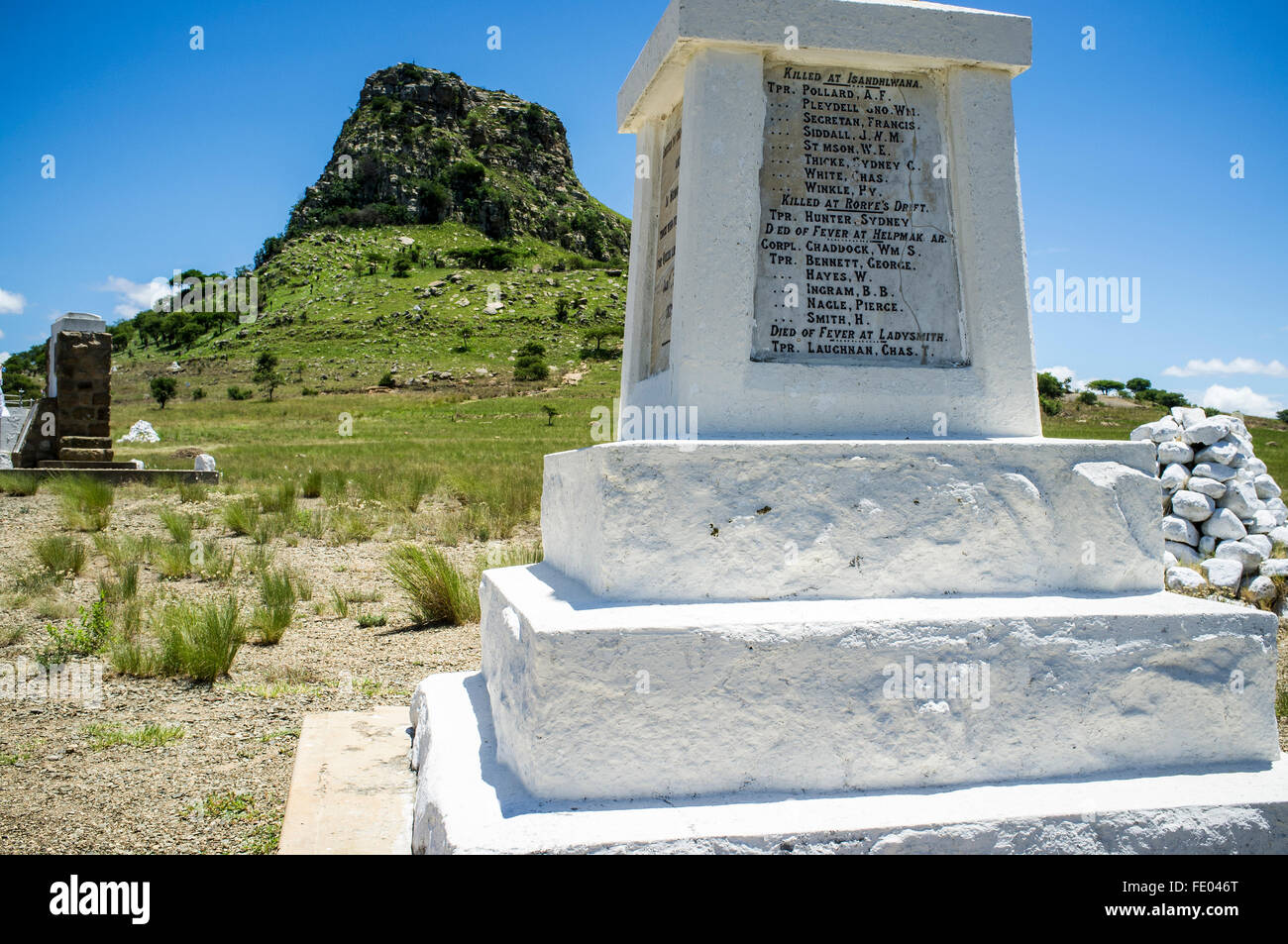 Isandlwana hill, battlesite memorial massa, Kwa-Zulu Natal, Sud Africa Foto Stock