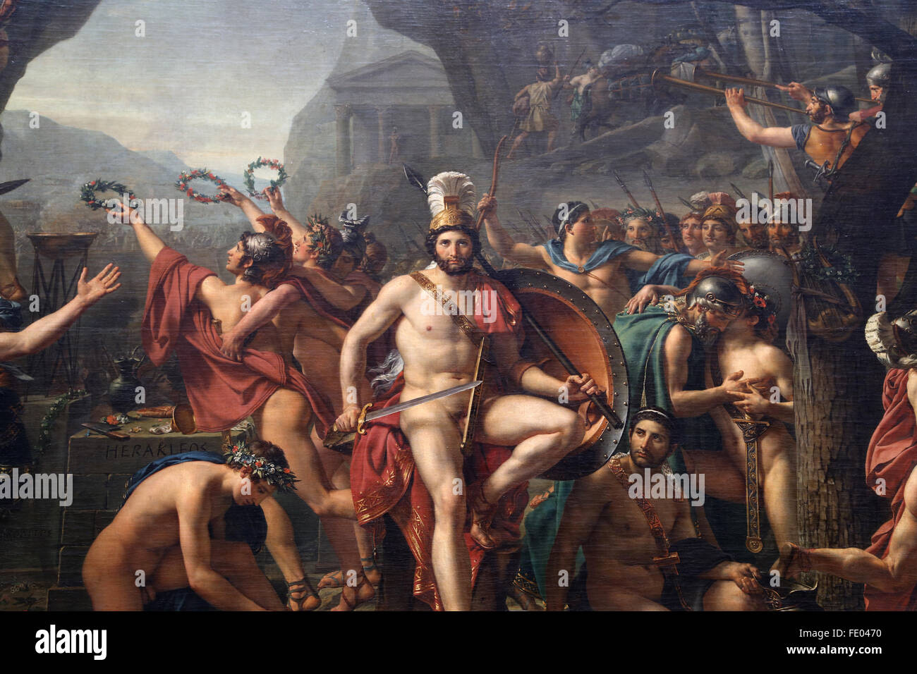 Leonidas in corrispondenza delle Termopili, 1813 da Jacques-Louis David (1748-1825). Dettaglio del re di Sparta Leonida MI (morto 480 BC). Louvre. Foto Stock