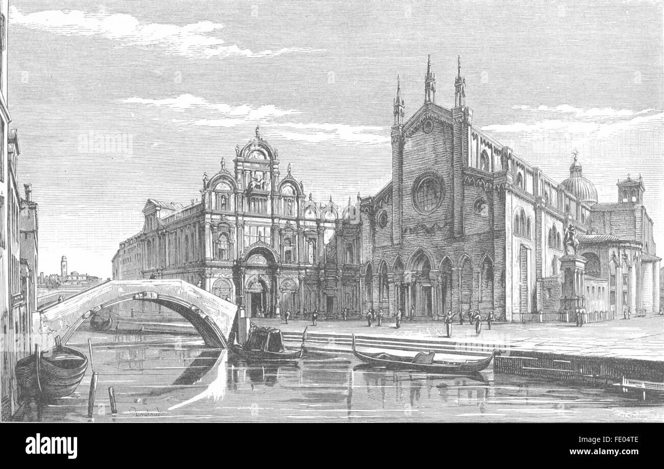 SAN GIOVANNI E PAOLO: Scuola Di Rocco; Colleoni, antica stampa 1880 Foto Stock