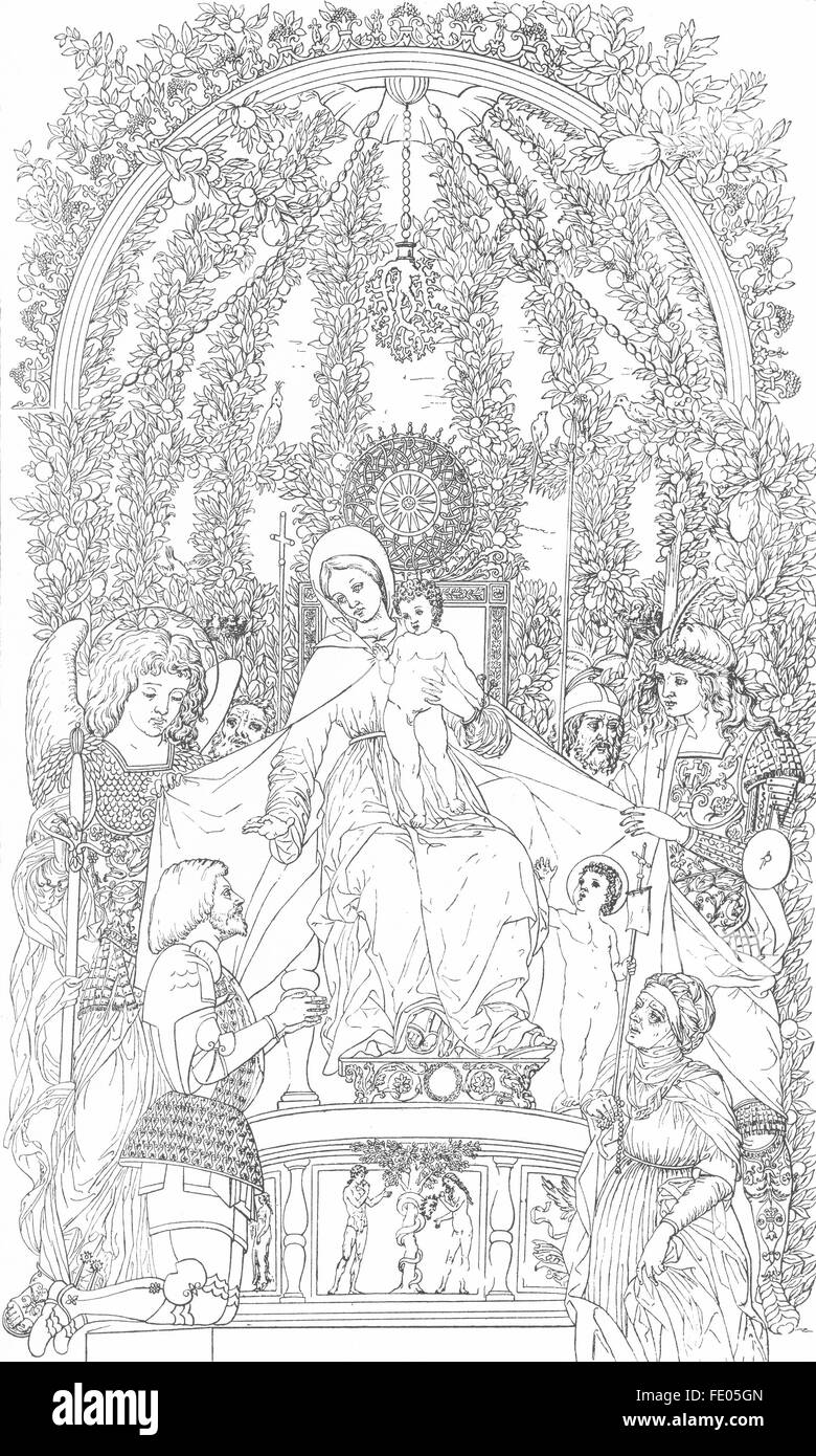 Venezia: Vergine di Victory-Mantegna, antica stampa 1880 Foto Stock