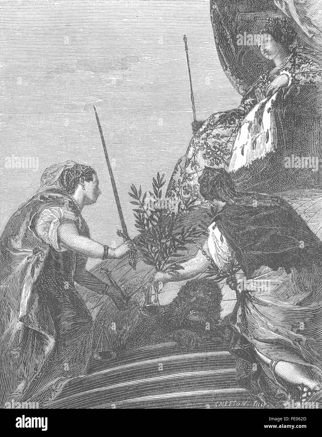 Venezia: Pace & Justice-Veronese; Palazzo Ducale, antica stampa 1880 Foto Stock