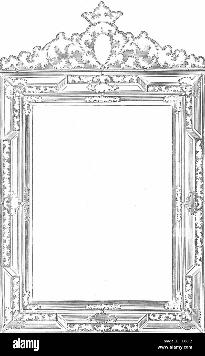 Venezia: vetro veneziano frame-Sth Kensington Museum, antica stampa 1880 Foto Stock