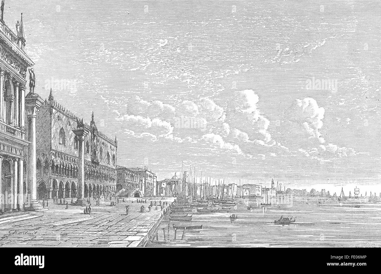 Venezia: il Palazzo Ducale e la Riva, antica stampa 1880 Foto Stock