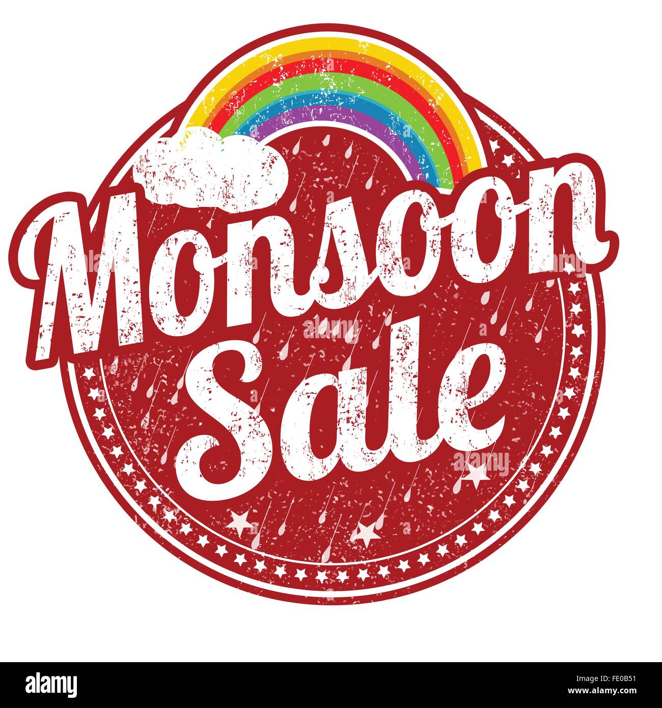 Vendita di monsone grunge timbro di gomma su sfondo bianco, illustrazione vettoriale Illustrazione Vettoriale