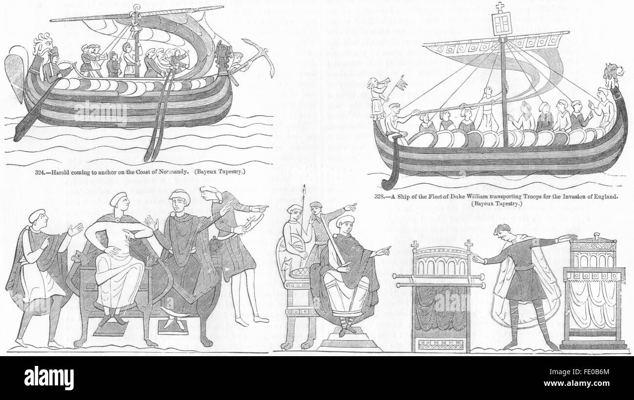 BAYEUX TOCCA'RY: invadere l'Inghilterra, Harold giuramento William, antica stampa 1845 Foto Stock