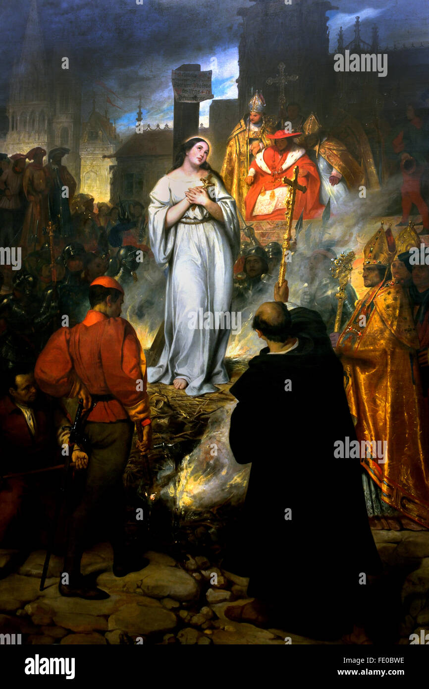 La Mort de Jeanne d'Arc - La morte di Giovanna d'arco 1831 Eugène Devéria (1805-1865) Francia ( La cameriera di Orléans - Anglo French centinaia di anni di guerra ) Foto Stock