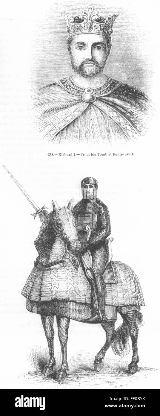 Re: Richard I-tomba, Fontevrault; crociato normanno, antica stampa 1845 Foto Stock