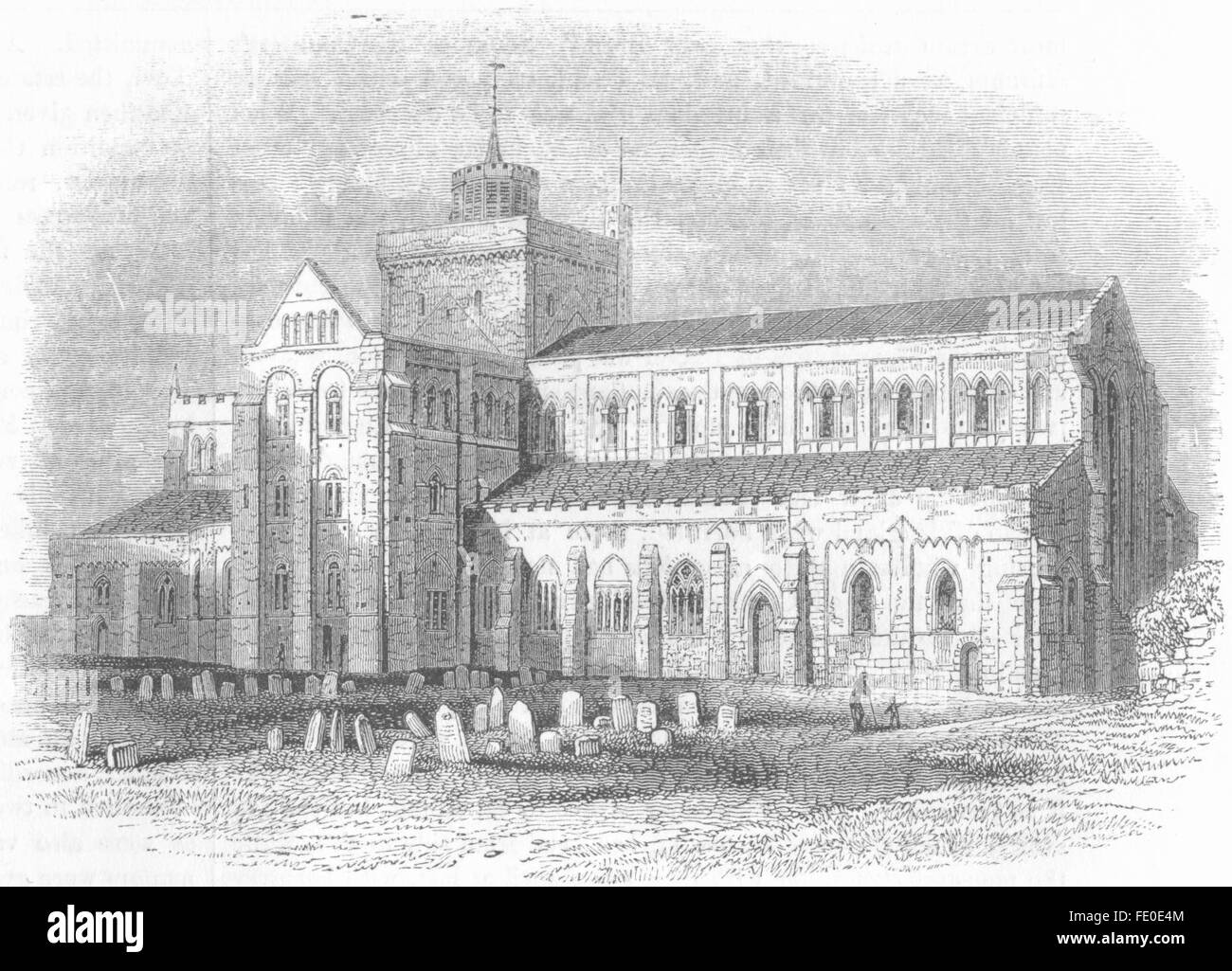 HANTS: chiesa dell'Abbazia, romsey, hampshire, antica stampa 1845 Foto Stock