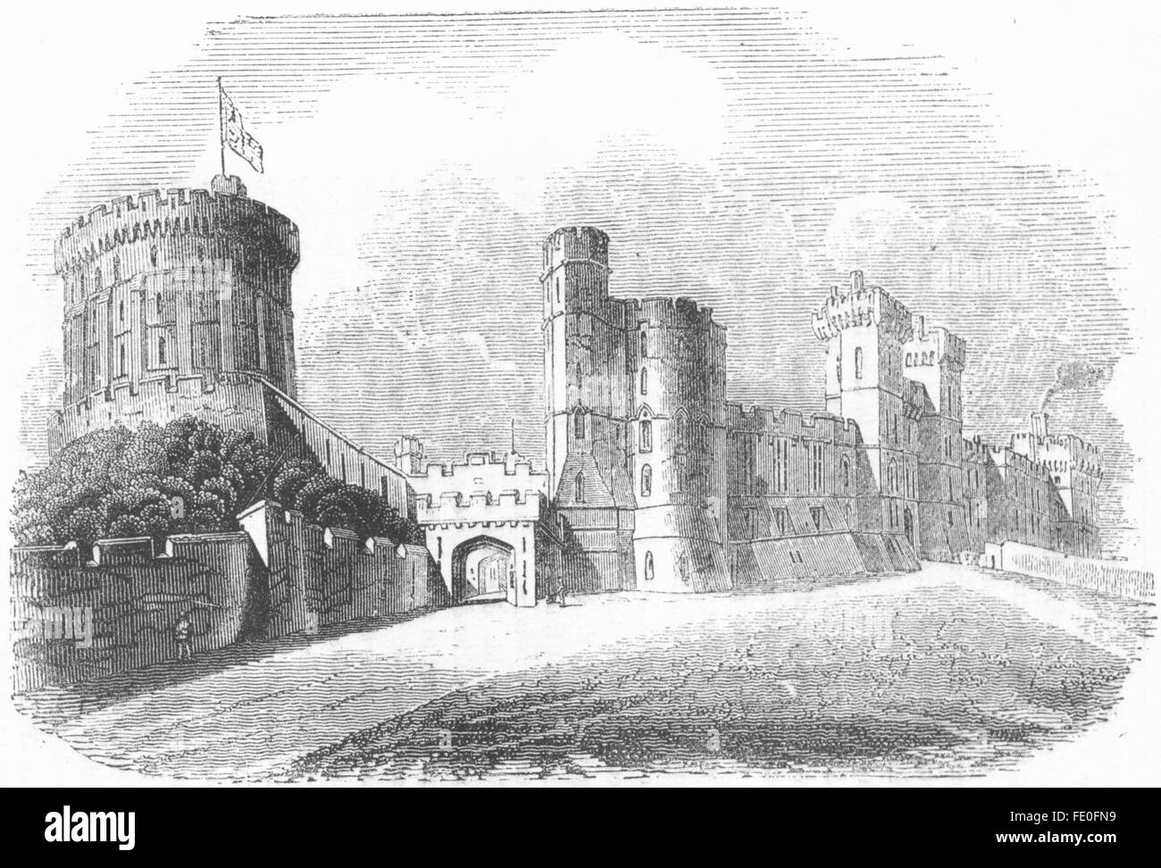 BERKS: Il Castello di Windsor, antica stampa 1845 Foto Stock