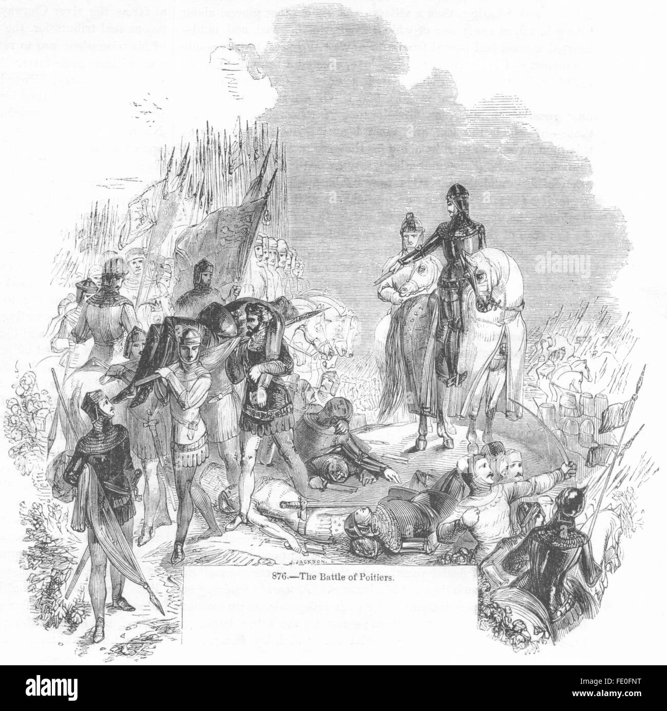 Francia: La Battaglia di Poitiers, antica stampa 1845 Foto Stock