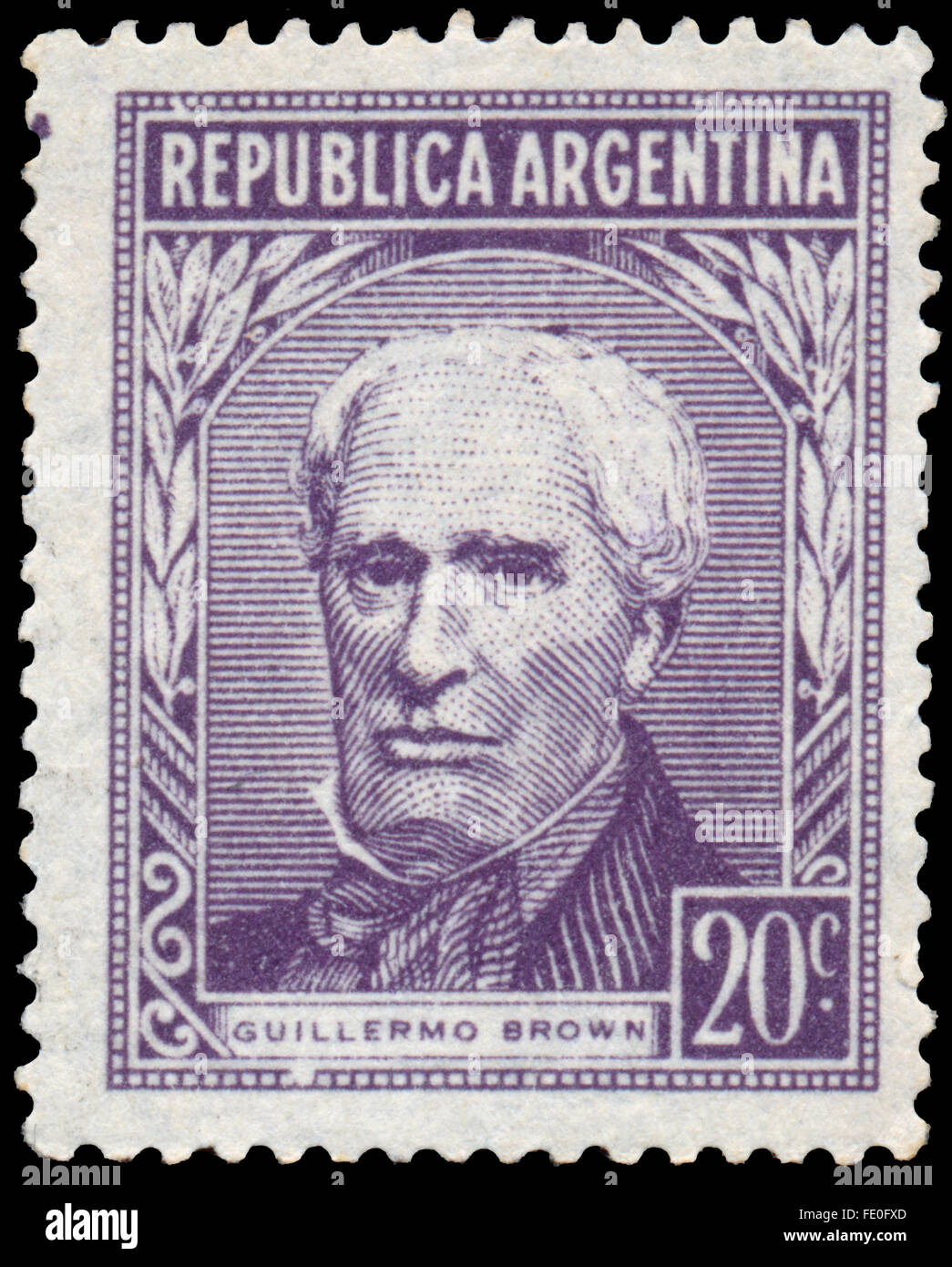 ARGENTINA - CIRCA 1956: un timbro stampato in Argentina mostra Guillermo Brown Foto Stock