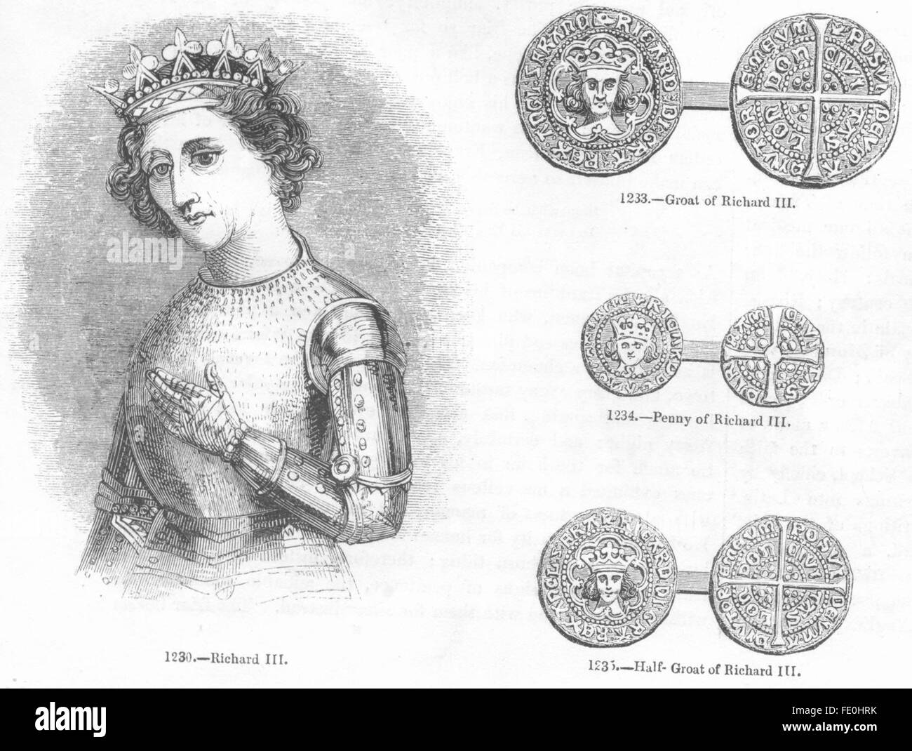 Re: Richard III; Groat di; Penny semi-, antica stampa 1845 Foto Stock