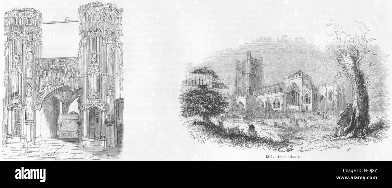 WESTMINSTER: Enrico V 's Chantry; Chiesa di Luton, antica stampa 1845 Foto Stock