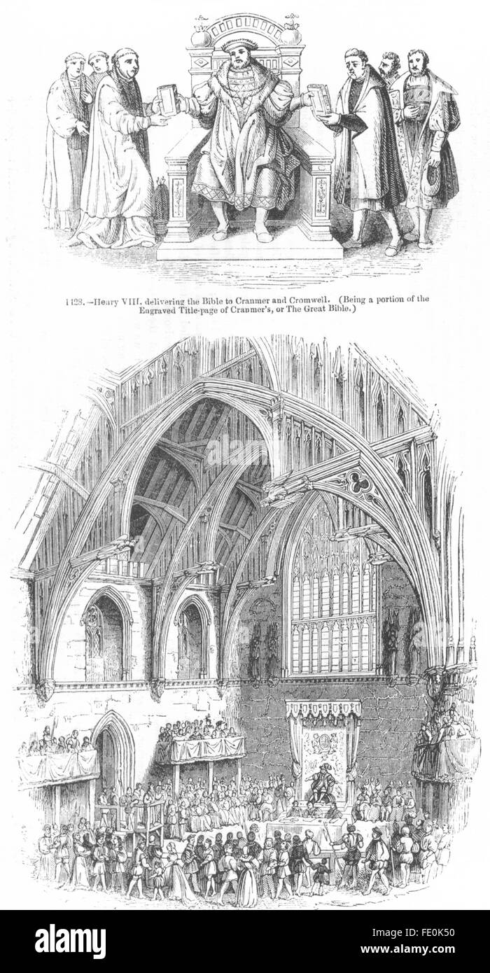 HENRY VIII: la Bibbia Cranmer Cromwell; prova Lambert, antica stampa 1845 Foto Stock