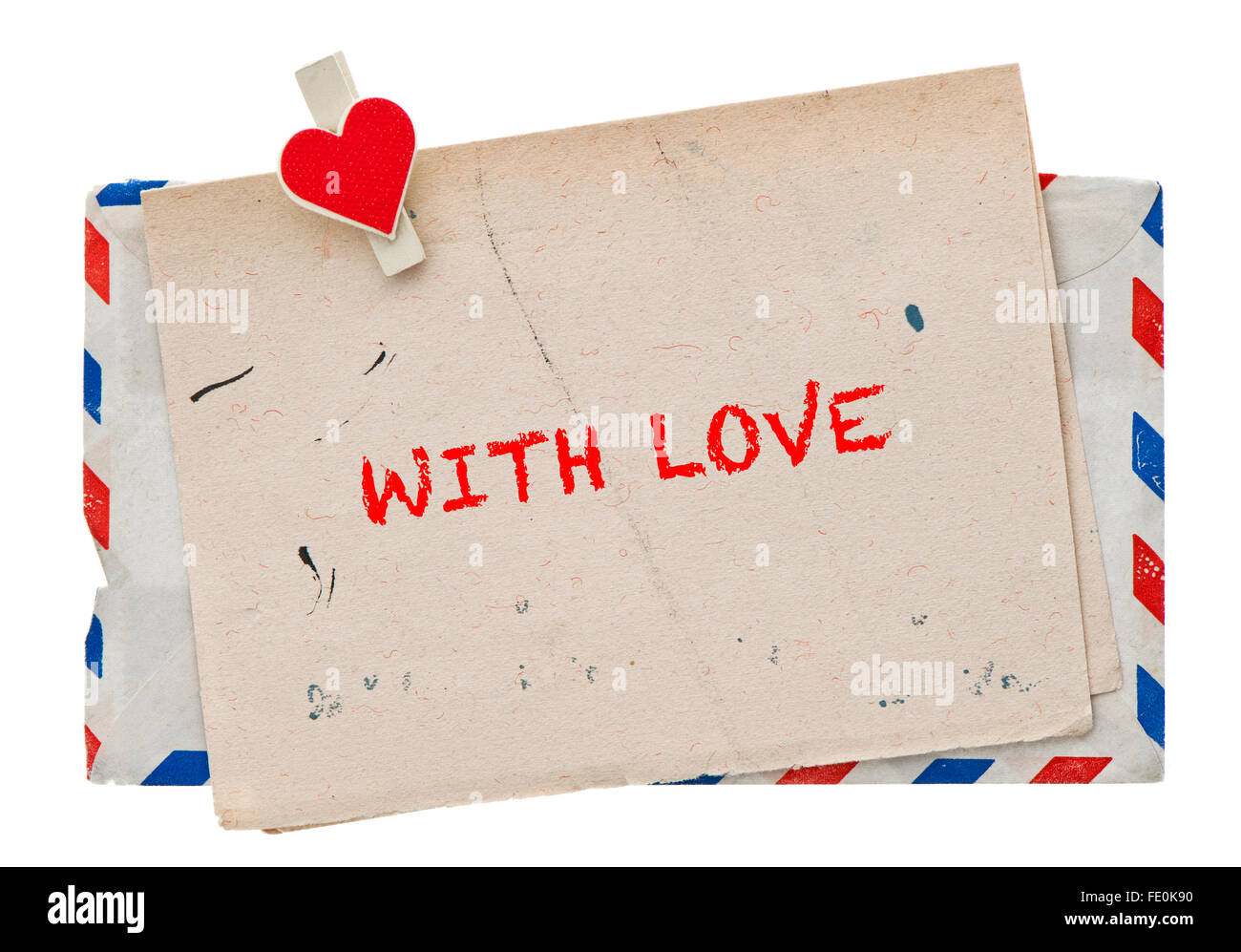 In stile retrò lettera d'amore. Vintage air mail busta. Grungy carta. Con amore Foto Stock