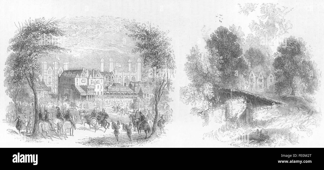 Londra: Inclinazione Yd, Westminster; Harefield, antica stampa 1845 Foto Stock