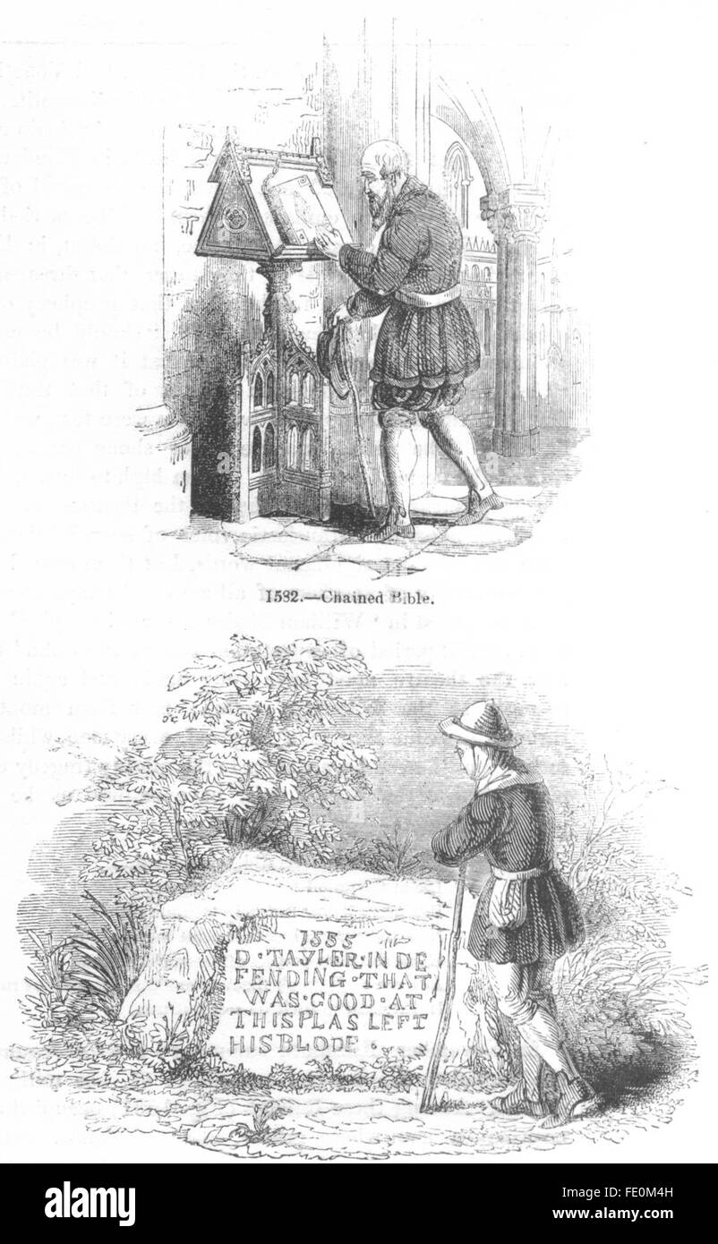 Religione: Catena la Bibbia; Hadleigh Stone-Taylor martire, antica stampa 1845 Foto Stock