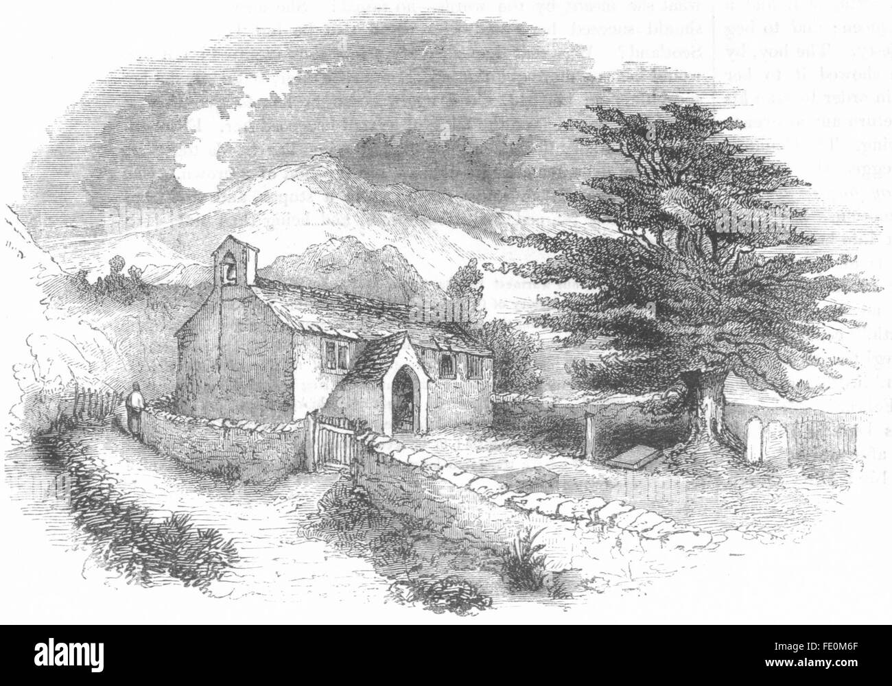 LANCS: Seathwaite Cappella, Lancashire, antica stampa 1845 Foto Stock