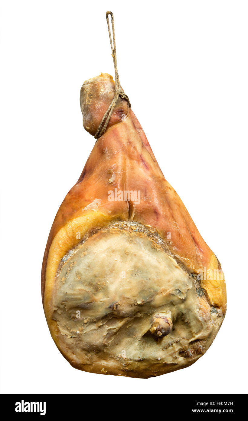 Isolato un ampio pezzo di italiano il prosciutto di Parma Prosciutto Foto Stock