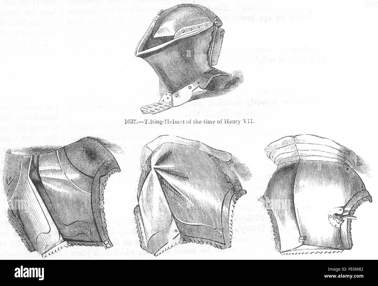 Armatura: Tilting-Helmet, corazze, Enrico VII, VIII, antica stampa 1845 Foto Stock