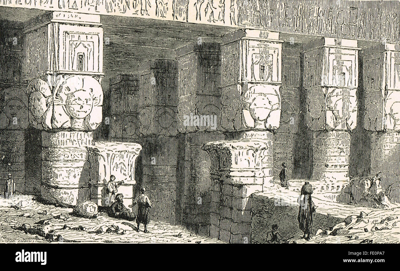 Antica incisione Dendera tempio complesso Egitto Foto Stock