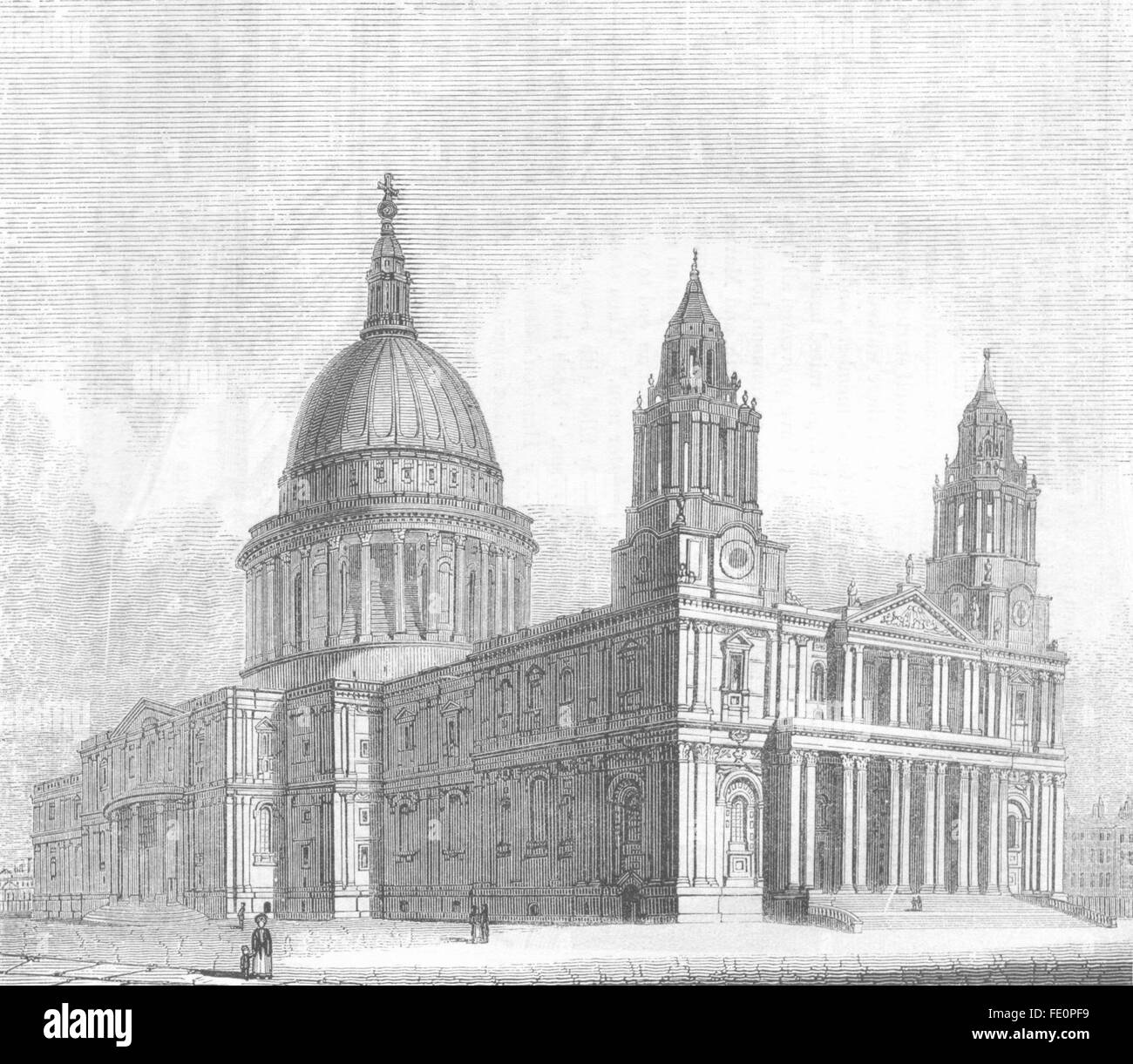 Londra: NW la Cattedrale di St Paul, antica stampa 1845 Foto Stock