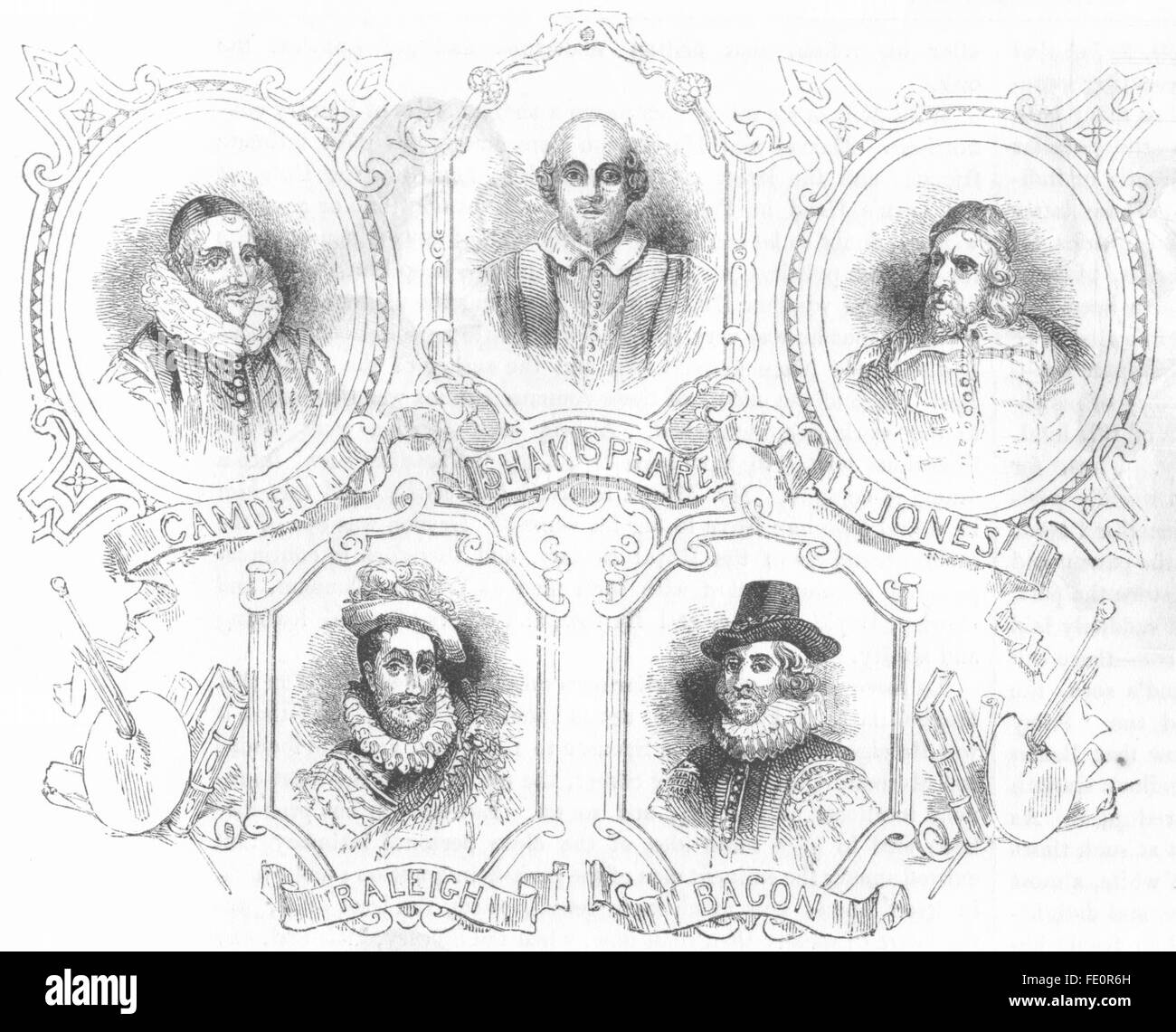 Ritratti: Gruppo di ritratti, antica stampa 1845 Foto Stock