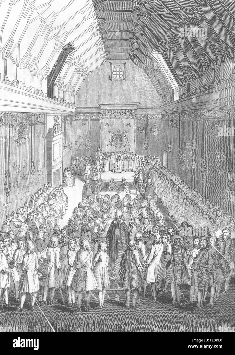 Londra: House of Lords, George II, antica stampa 1845 Foto Stock