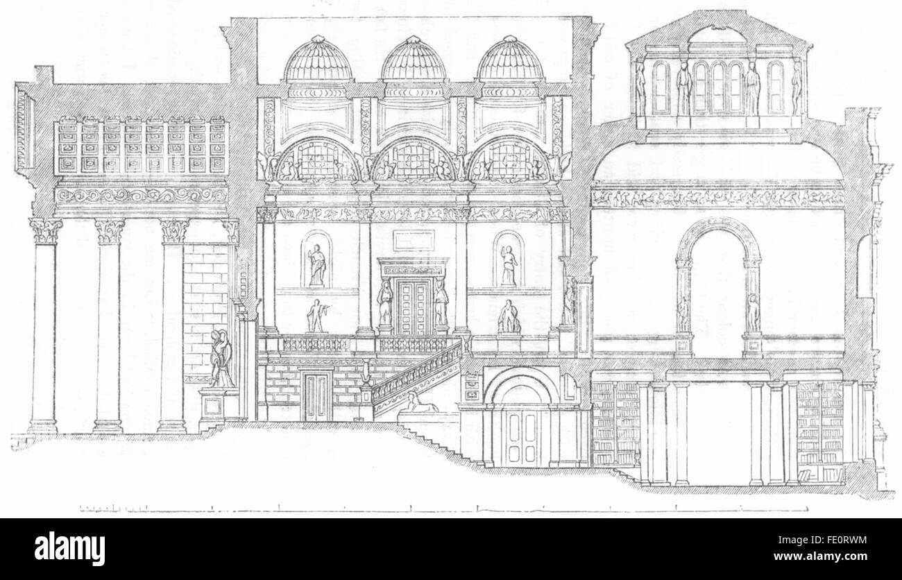 CAMBS: sezione del Fitzwilliam Museum, Cambridge, antica stampa 1845 Foto Stock