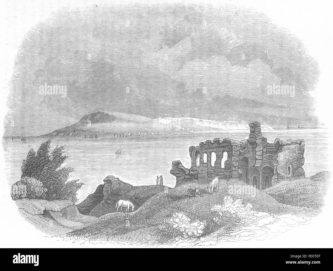 Il Dorset: Portland, dal Castello Sandsfoot(Henry VIII), antica stampa 1845 Foto Stock